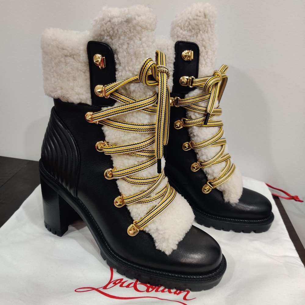 Christian Louboutin Black and White Shearling Boots